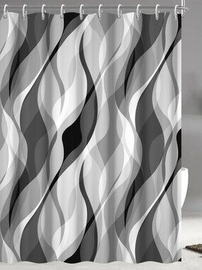 Grey Shower Curtain, Modern Abstract Black and Grey Striped Shower Curtain Set f